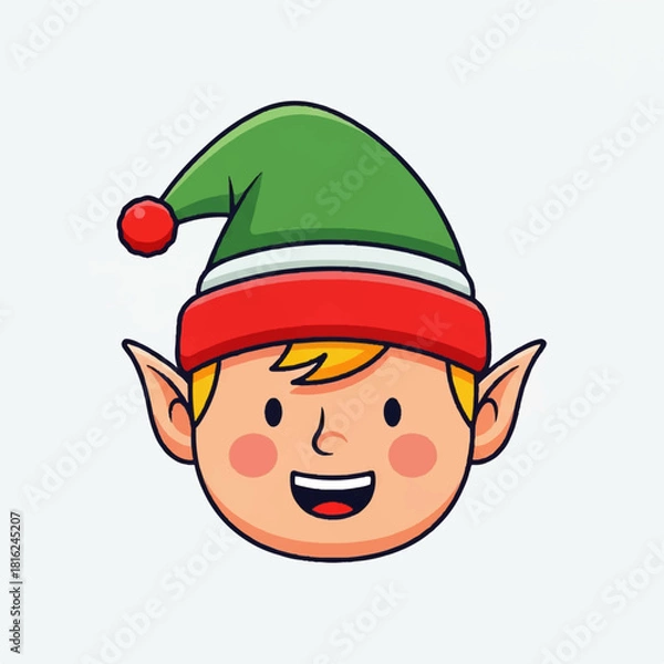 Fototapeta Cheerful Elf Icon Festive Illustration of a Smiling Christmas Elf with a Green and Red Hat