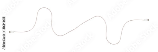 Fototapeta A white fabric-braided USB Type-C cable isolated on a transparent PNG. Ideal for concepts related to business technology, data transfer, connectivity and fast charging for modern devices.