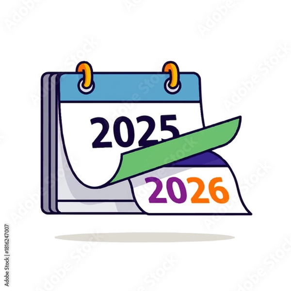 Fototapeta Calendar Icon Displaying Year Change from 2025 to 2026 with Flat Vector Design