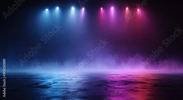 Obraz Colorful stage lights on a wet concrete floor
