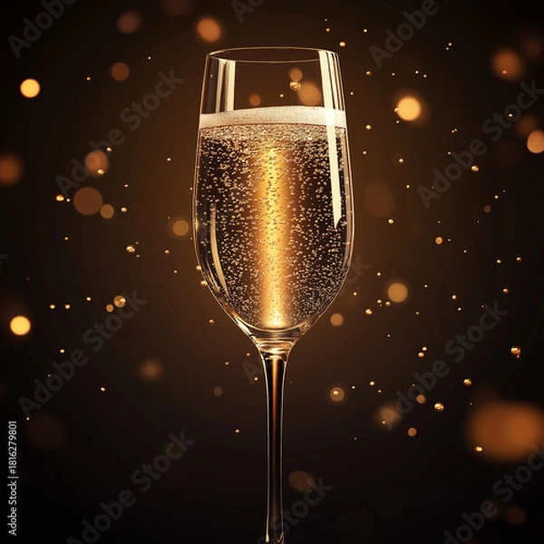 Fototapeta Elegant champagne glass toast with golden bubbles for celebration and festive occasions design element