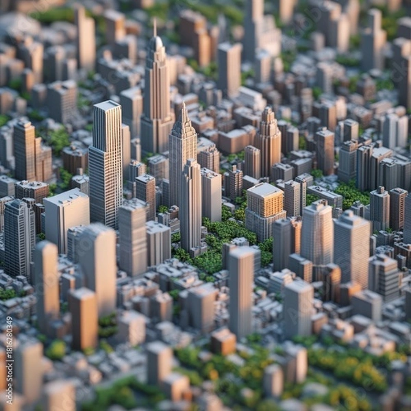 Fototapeta Expansive AI-designed 3D city plan showcasing multiple types of buildings with varied heights and shapes