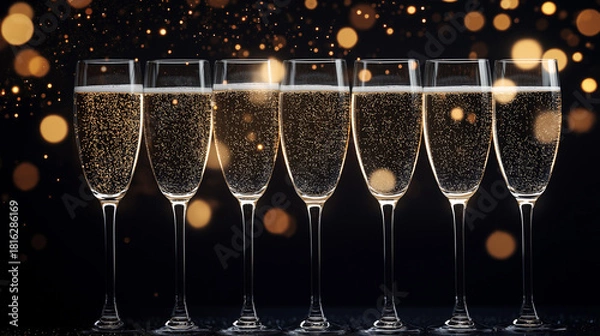 Fototapeta Toast to new beginnings with sparkling champagne flutes under twinkling lights for celebration