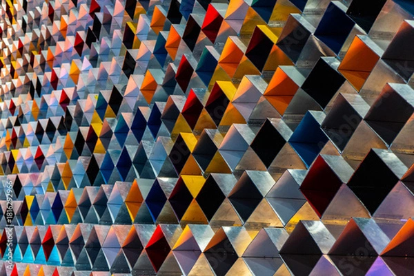 Fototapeta Artistic display of colorful geometric shapes urban gallery photography modern environment close-up view creative concept for visual impact