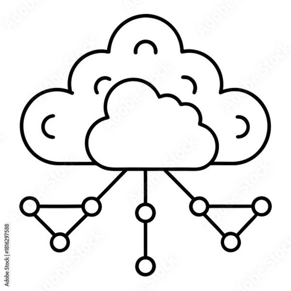 Fototapeta Outline icon representing cloud computing network connection and data distribution