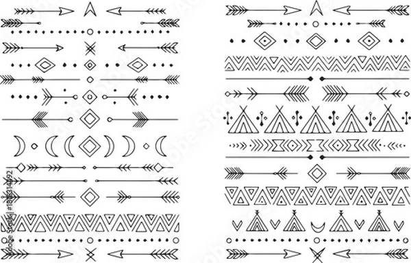 Fototapeta Set of tribal arrow and geometric borders decorative vector design elements for invitations or graphic projects background