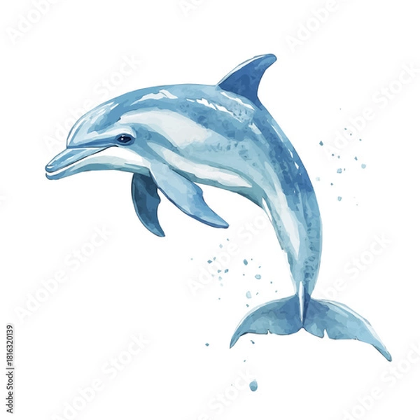 Obraz Watercolor_style_painting_of_a_dolphin_on_a_white_background, Hand-painted watercolor design, vectorized, painting style, vector set available in EPS format