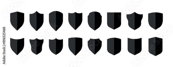 Fototapeta Shield icon set. Security shields logotypes. Badge quality symbol, sign, logo or emblem. Collection of shield icon vector template isolated. Black and white shield silhouette. Vector illustration