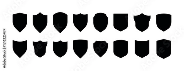 Fototapeta Shield icon set. Security shields logotypes. Badge quality symbol, sign, logo or emblem. Collection of shield icon vector template isolated. Black and white shield silhouette. Vector illustration