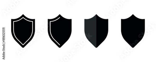 Fototapeta Shield icon set. Security shields logotypes. Badge quality symbol, sign, logo or emblem. Collection of shield icon vector template isolated. Black and white shield silhouette. Vector illustration