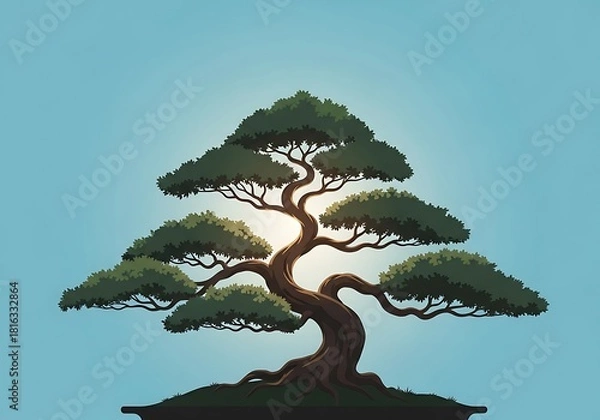 Fototapeta Elegantly stylized bonsai tree against subtle graduated sky background