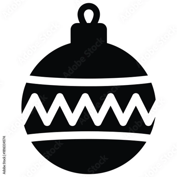 Fototapeta Black Silhouette of a Christmas Ornament with Zigzag Pattern and Hanging Loop decoration holiday