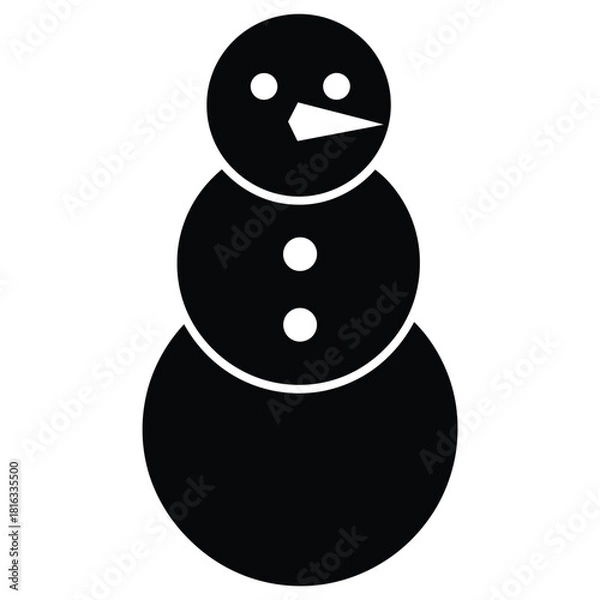 Fototapeta Simple Black Silhouette of a Snowman with Three White Buttons illustration