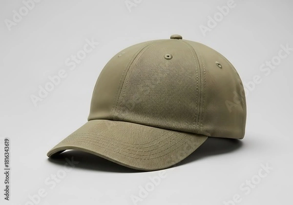 Fototapeta Minimalist khaki baseball cap isolated on clean backdrop studio shot