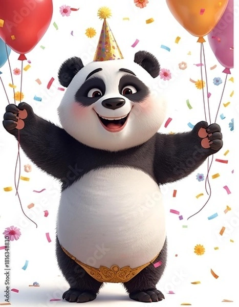 Obraz Birthday panda with balloons