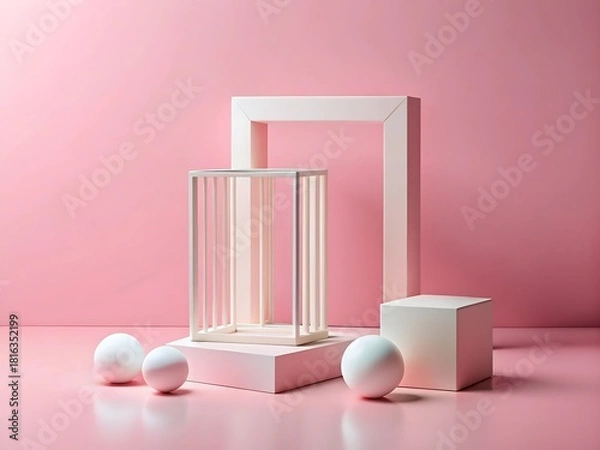 Fototapeta Geometric shapes on pink background