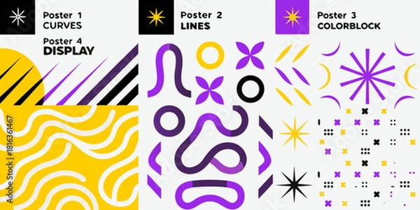Obraz Abstract geometric posters with curves lines colorblocks and display