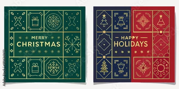 Obraz Elegant christmas and holiday cards with geometric gold designs