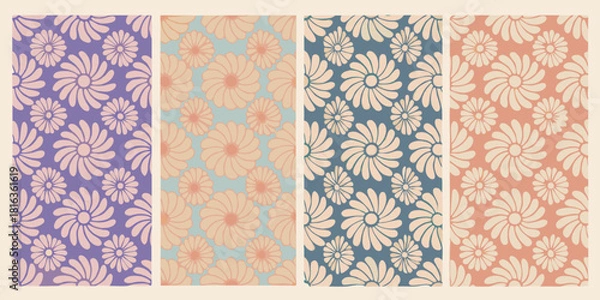 Fototapeta Four retro floral patterns in different pastel colors and backgrounds