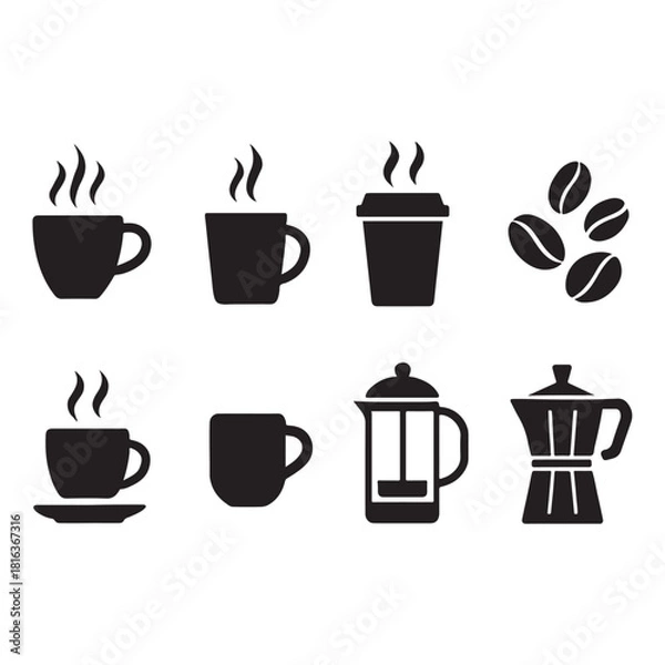 Fototapeta Black Coffee Icon Set – Silhouette Vector