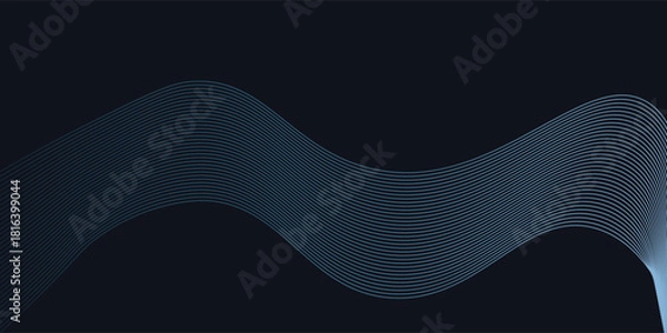 Fototapeta A dynamic and abstract digital design with flowing blue waveforms against a dark background,smooth, curving lines and dotted patterns that create a sense of movement and energy.