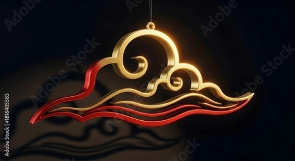 Obraz Elegant golden and red cloud ornament with intricate details on dark background