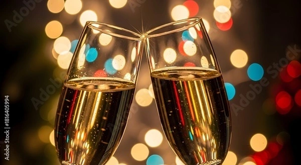 Fototapeta Champagne toast with bokeh lights for celebration new year s eve or special occasion