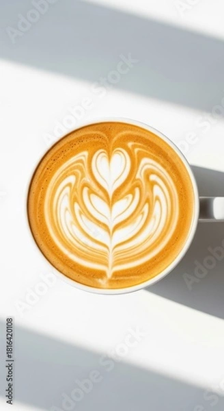 Fototapeta Delicious latte with beautiful heart latte art, isolated on white background