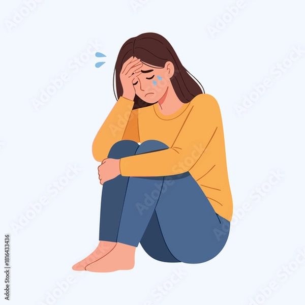 Obraz Upset woman covering face with hand