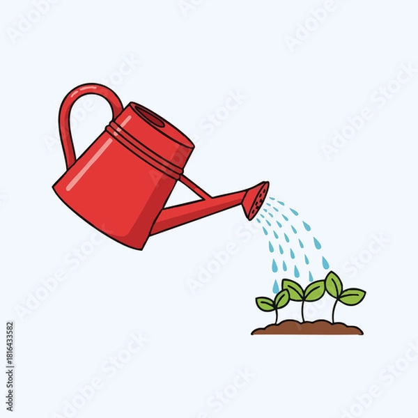 Obraz Gardening tools red watering can