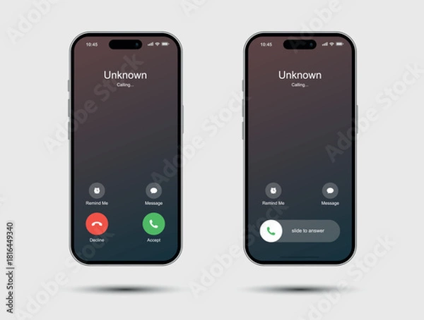 Fototapeta Incoming call from unknown in dark theme screen display style vector.