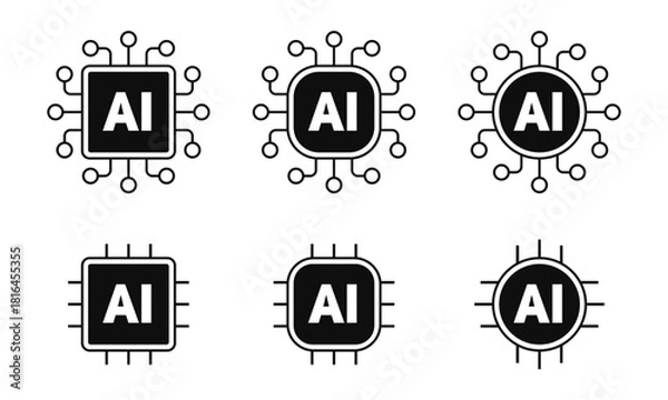 Fototapeta Set of artificial intelligence chip icons. AI chips. Vector