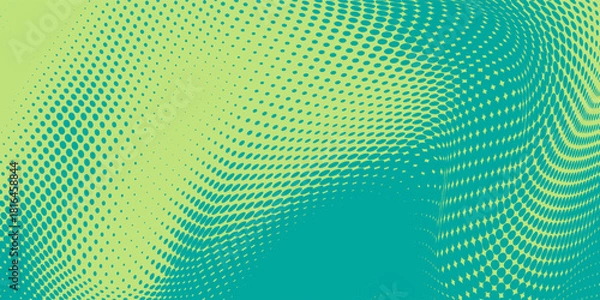 Obraz Turquoise pop art background with halftone polka dots in retro comic style, vector illustration template eps10