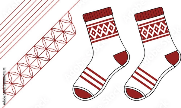 Obraz Red striped socks with a red ribbon on a white background