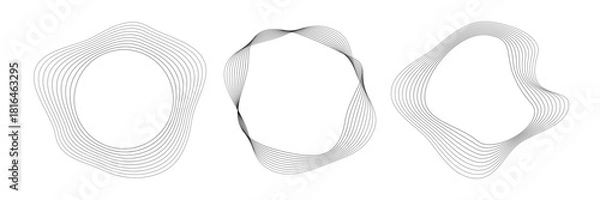 Fototapeta Set of round curved sound waves with dynamic wavy stripes