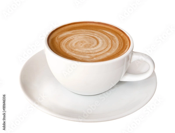 Obraz Gorąca kawa latte cappuccino spirala pianka na białym tle na białym tle, zawiera ścieżkę przycinającą