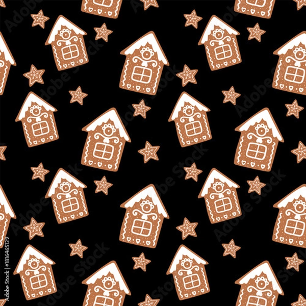 Obraz Cute hand drawn gingerbread seamless pattern