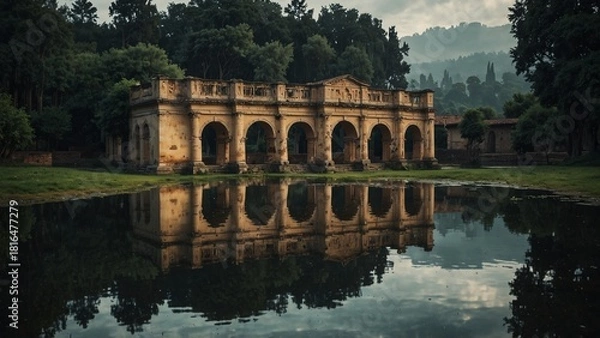 Fototapeta the reflection of the building in the water