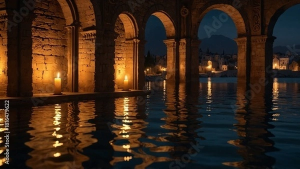 Obraz the water is reflecting the buildings