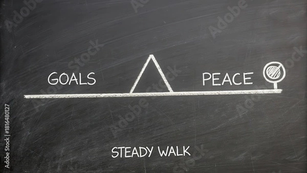 Fototapeta Minimal chalk drawing of balance between goals and peace