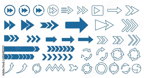 Fototapeta Versatile collection of modern vector arrow icons and refresh symbols for digital interfaces, web design, and graphic projects, providing clear directional and action cues for users