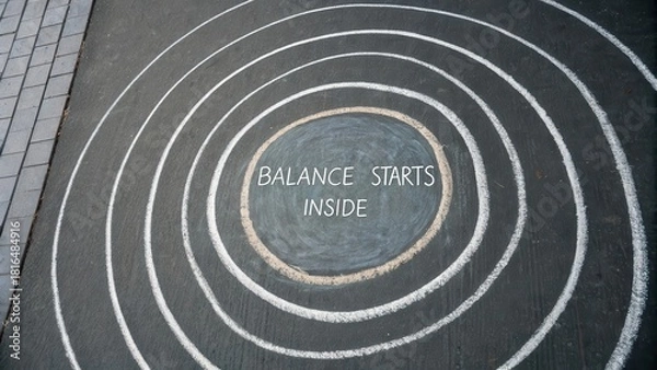 Fototapeta Minimal Chalk Sketch Of Concentric Circles With The Word Balance Inside