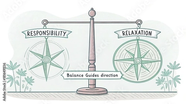 Fototapeta Minimal Compass Illustration Depicting Responsibility and Relaxation Balance