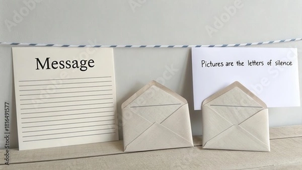 Fototapeta Minimal composition of folded paper envelopes with message notes