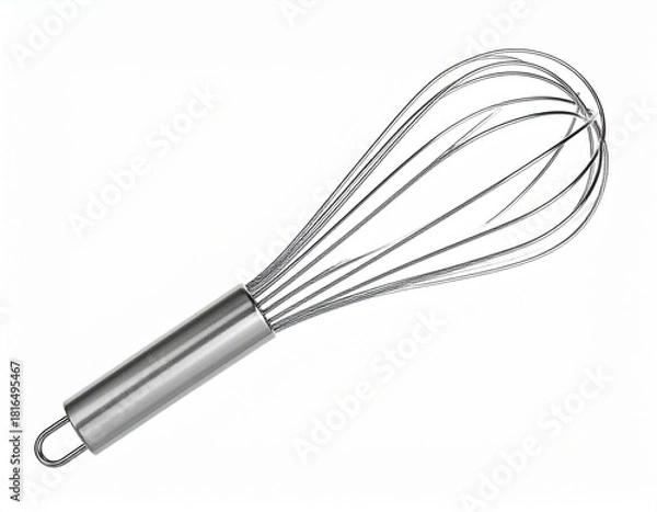 Obraz Stainless Steel Balloon Whisk Isolated on White Background - Kitchen Baking Utensil