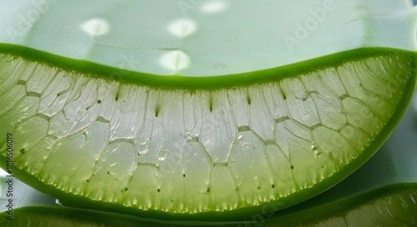 Obraz Fresh Sliced Aloe Vera Gel Texture Healthy Skincare Ingredient Macro