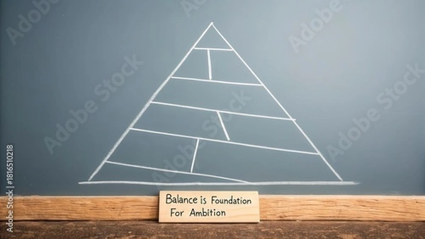 Fototapeta Minimal chalk sketch of a pyramid with text on a wooden board