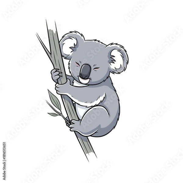 Fototapeta Cute koala bear resting on a tree branch in nature.