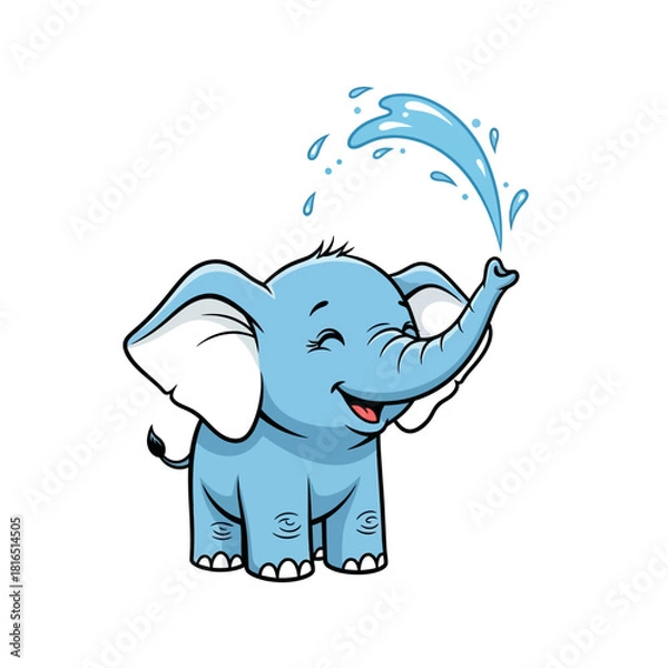 Fototapeta Happy blue elephant spraying water from its trunk.
