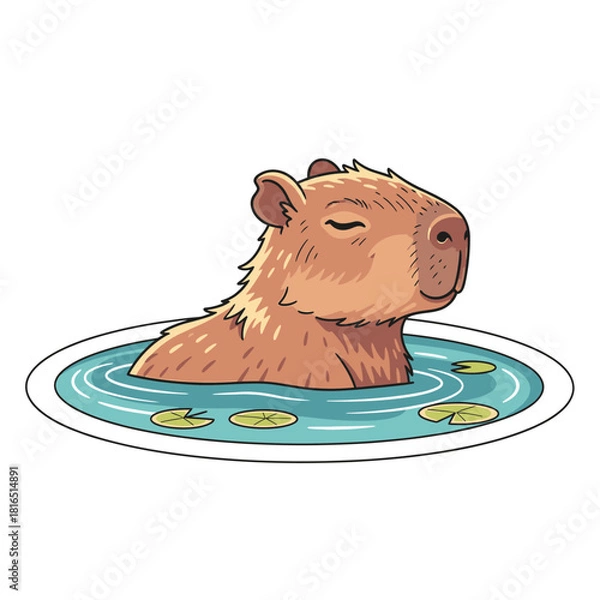 Fototapeta Relaxed capybara enjoying a refreshing bath in the water.